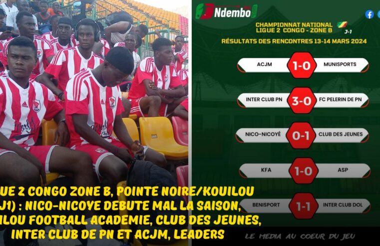 Ligue 2 Congo Zone B, Pointe Noire/Kouilou (J1) : Nico-Nicoyé débute mal la saison, Kouilou Football Académie, club des jeunes, Inter Club de PN et ACJM, leaders